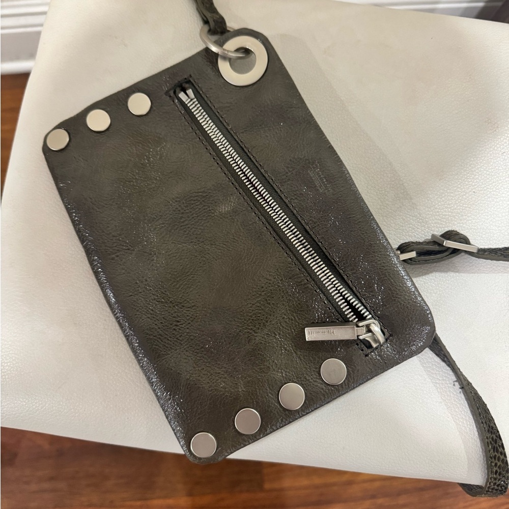 Hammitt Mini Crossbody in Dark Gray/snake skin strap with nickel accents. - Picture 4 of 5